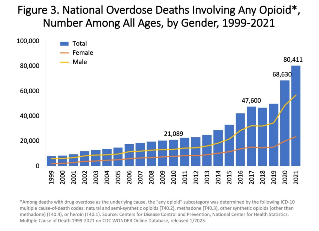 Statistika úmrtí za přítomnosti opioidů v krvi. Foto: CDC, public domain